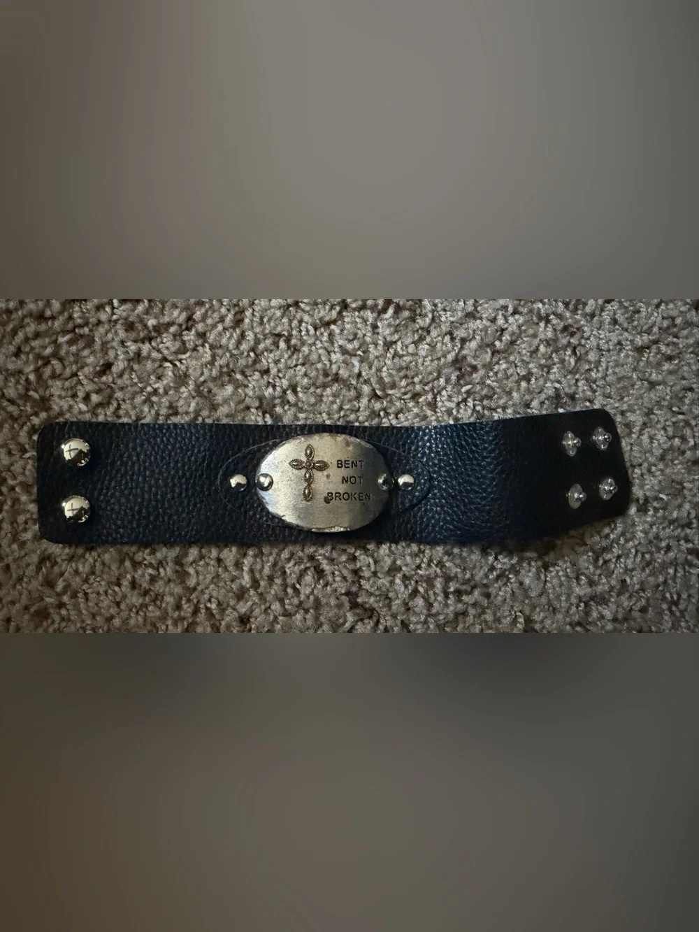 Bent Not Broken Black Leather Statement Belt with Silver Oval Plate